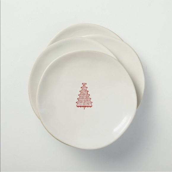 Hearth & Hand Other - Magnolia etched tree stoneware appetizer plates cream/red